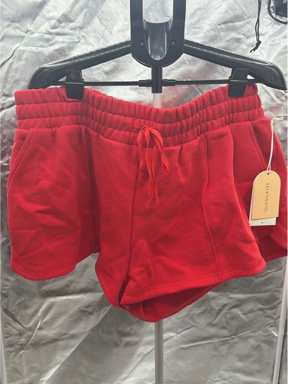 Logilates Marshmallow Dolphin Shorts in Red, Size 1X